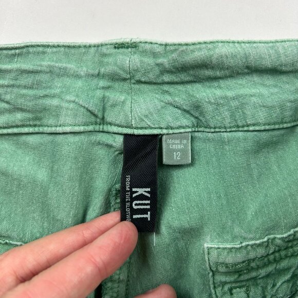 Kut from the Kloth Seafoam Green Linen Blend High Rise Cropped Pant 12 - Picture 3 of 6